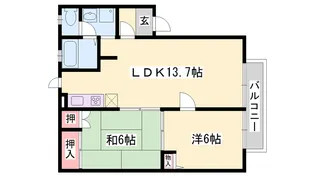 JAハイツ谷川Ⅱ【1階】の間取り