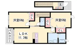 エーデル緑ヶ丘D【2階】の間取り