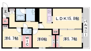 オカバ姫路青山シャーメゾン【A305号室】の間取り