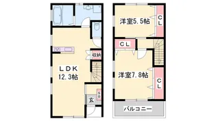 兵庫県高砂市北浜町北脇【テラスハウス】の間取り