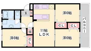 リノスタイル姫路北条【3階】の間取り