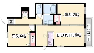 ラグゼ尾上A【102号室】の間取り