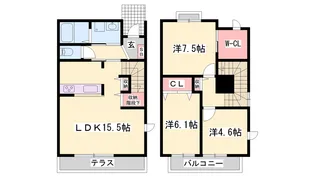 プチウエストIIID・E・F【D001号室】の間取り