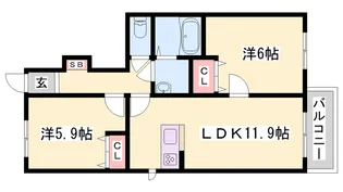 ニューフォーレス ナガタ C・D・E【E103号室】の間取り