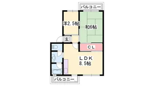 砥堀第二コーポラス【102号室】の間取り