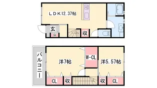 兵庫県加古川市野口町北野【テラスハウス】の間取り