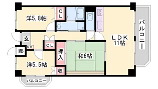 スカイハイツ田寺【301号室】の間取り