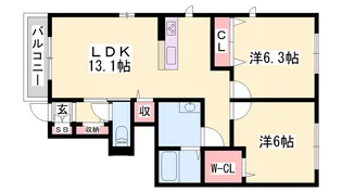 シャーメゾン童子山【0103号室】の間取り