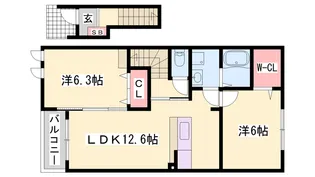 ヌーベル・ヴァンB【2階】の間取り