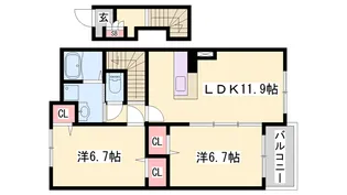 クール・ヴィヴァーチェB【202号室】の間取り