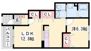 リヨン・たつの B【1階】の間取り