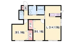 クラヴィエ南町ノ坪【D101号室】の間取り