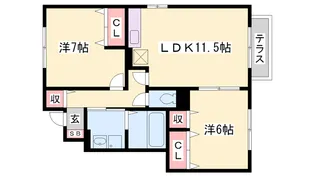 グランドゥール御津 B棟【1階】の間取り