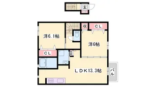 セジュール加佐A棟【A206号室】の間取り