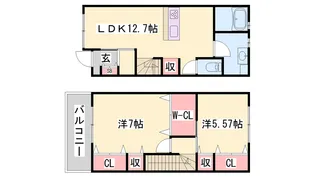 兵庫県加古川市野口町北野【テラスハウス】の間取り