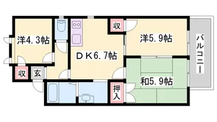 ガーデンハイツ緑ケ丘C,D【D201号室】の間取り