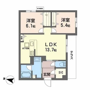 シャーメゾンルリアン【1階】の間取り