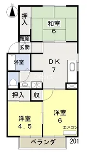 リベルテひらたC棟【201号室】の間取り