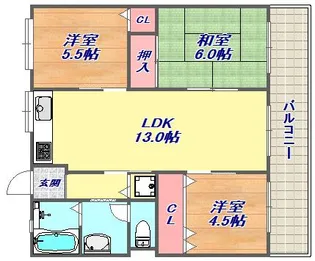 六甲篠原マンション【6階】の間取り