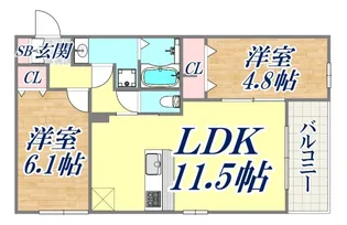 グランマーリエ松野通【1階】の間取り