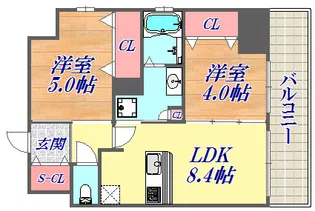 エステムプラザ神戸大開通ルミナス【10階】の間取り