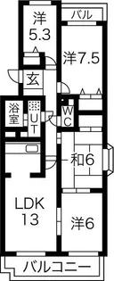 グランドハイツ原 B棟【3階】の間取り
