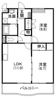 ガーデンロゼ弁天【302号室】の間取り