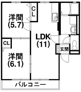 ボヌール高丘【103号室】の間取り