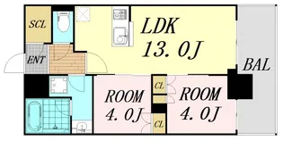 RJR堺筋本町タワー【13階】の間取り