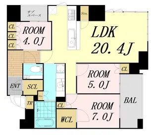 グランドメゾン北堀江レジデンス【18階】の間取り