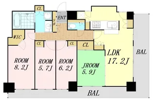 カスタリアタワー長堀橋【25階】の間取り