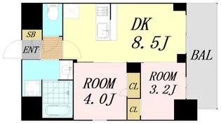 リヴェント難波ウエスト【11階】の間取り