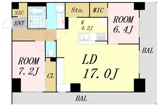 グランセジュール大国町【10階】の間取り