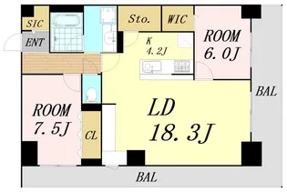 グランセジュール大国町【3階】の間取り