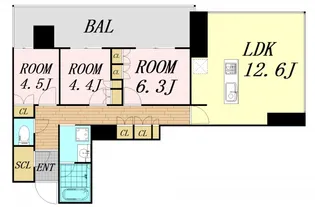 RJR堺筋本町タワー【13階】の間取り