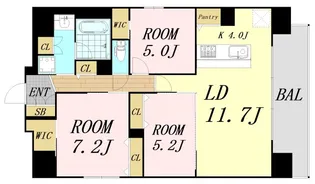 レジュールアッシュ谷町四丁目グランクラス【15階】の間取り