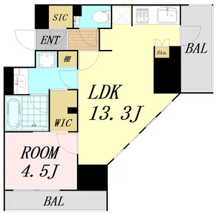 ザ・パークハビオ谷町六丁目クロス【4階】の間取り