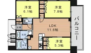 グランスイート阿倍野駅前ローレルコート【8階】の間取り