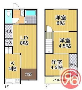 大阪府大阪市東住吉区住道矢田1丁目【テラスハウス】の間取り