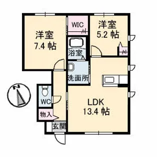 リベラ寺井Ⅱ B棟【1階】の間取り