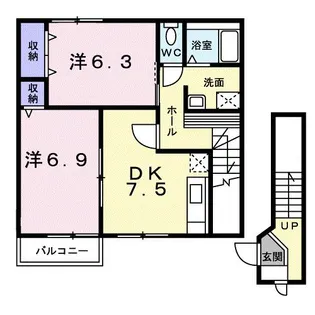まっちゃハウス Ⅱ D【2階】の間取り