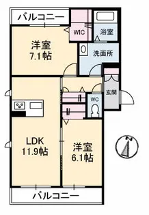 ゼディオン西深津【3階】の間取り