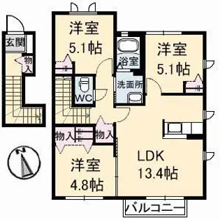 ヴィラシオン木之庄 B棟【2階】の間取り