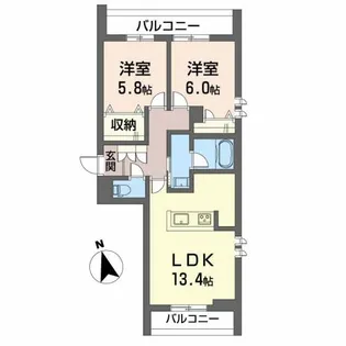 2LDKの間取り画像