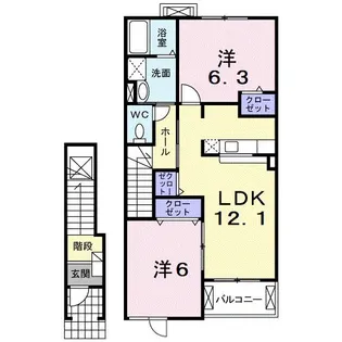 2LDKの間取り画像