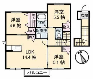 プランドール B棟【202号室】の間取り
