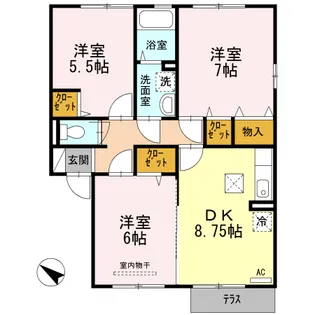 サニープレイス福山 L棟【102号室】の間取り