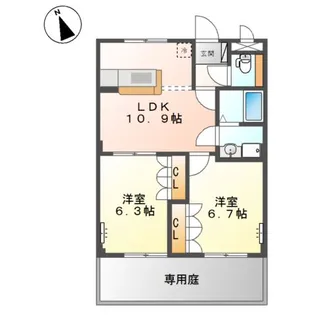 ルーエンビレッジB【1階】の間取り