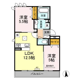プランドール大髙 Ⅰ棟【107号室】の間取り