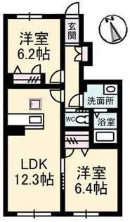 グランブーケ B棟【106号室】の間取り